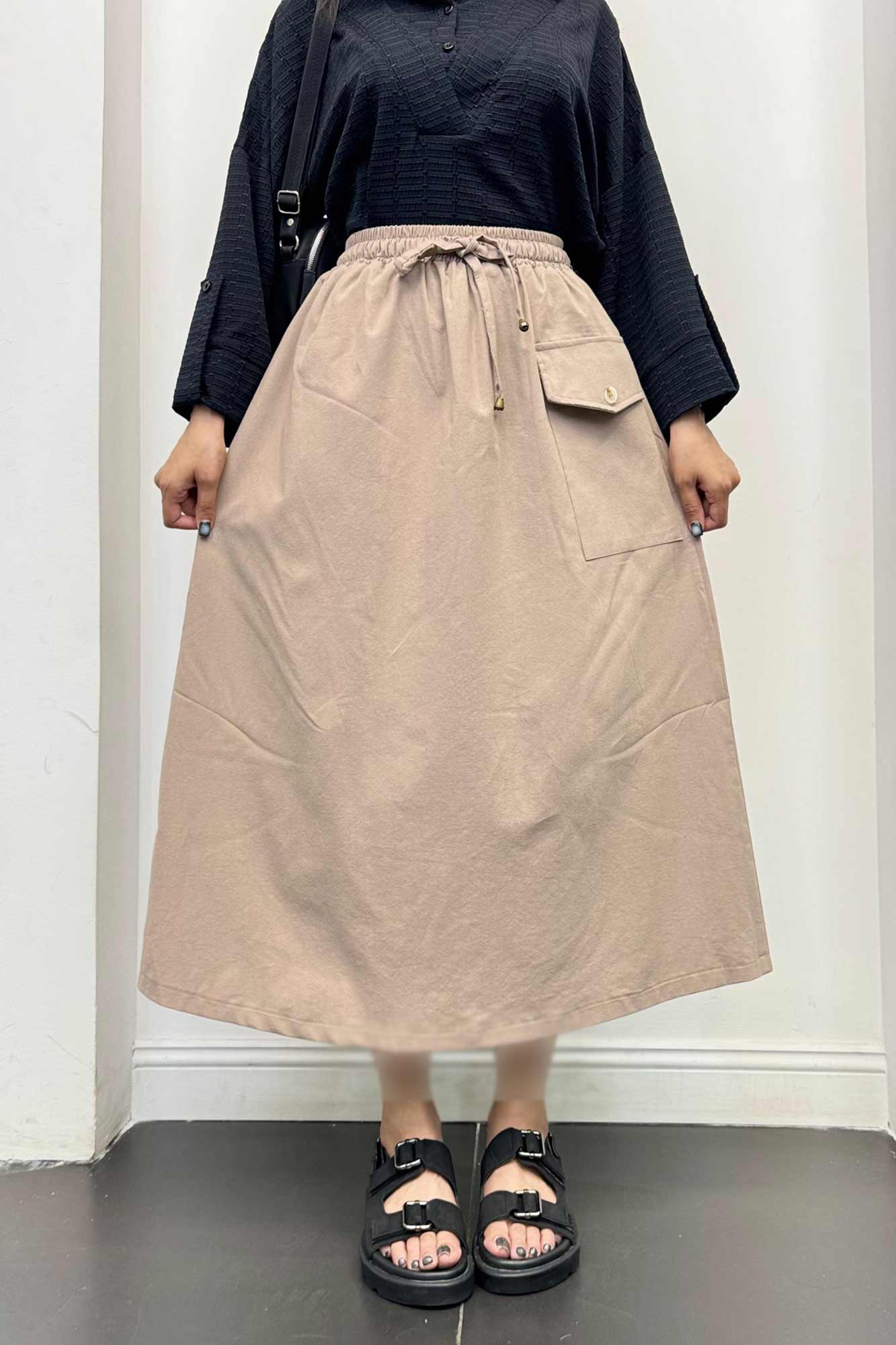 دامن لینن بلند جیب پاکتی