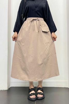 دامن لینن بلند جیب پاکتی