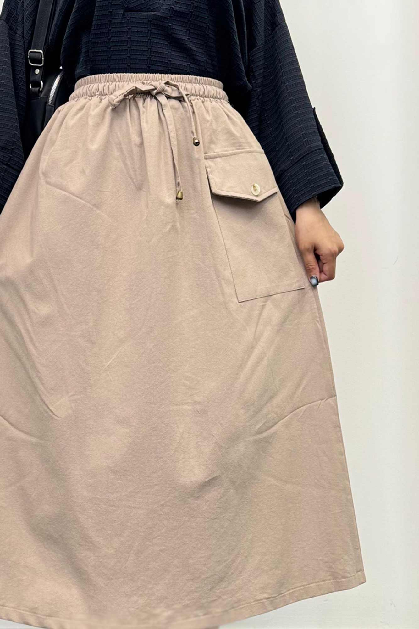 دامن لینن بلند جیب پاکتی