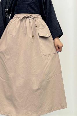 دامن لینن بلند جیب پاکتی