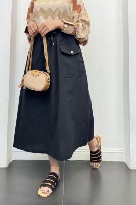 دامن لینن بلند جیب پاکتی