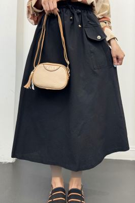 دامن لینن بلند جیب پاکتی