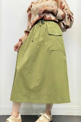 دامن لینن بلند جیب پاکتی