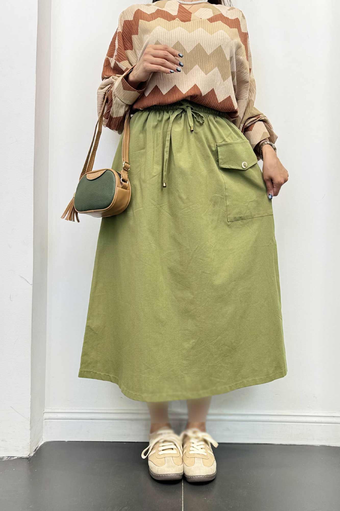 دامن لینن بلند جیب پاکتی