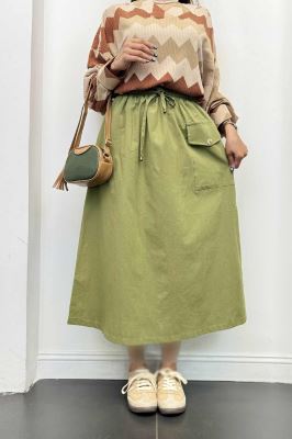 دامن لینن بلند جیب پاکتی