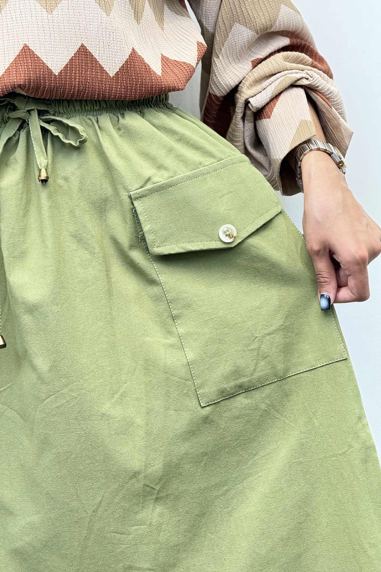 دامن لینن بلند جیب پاکتی