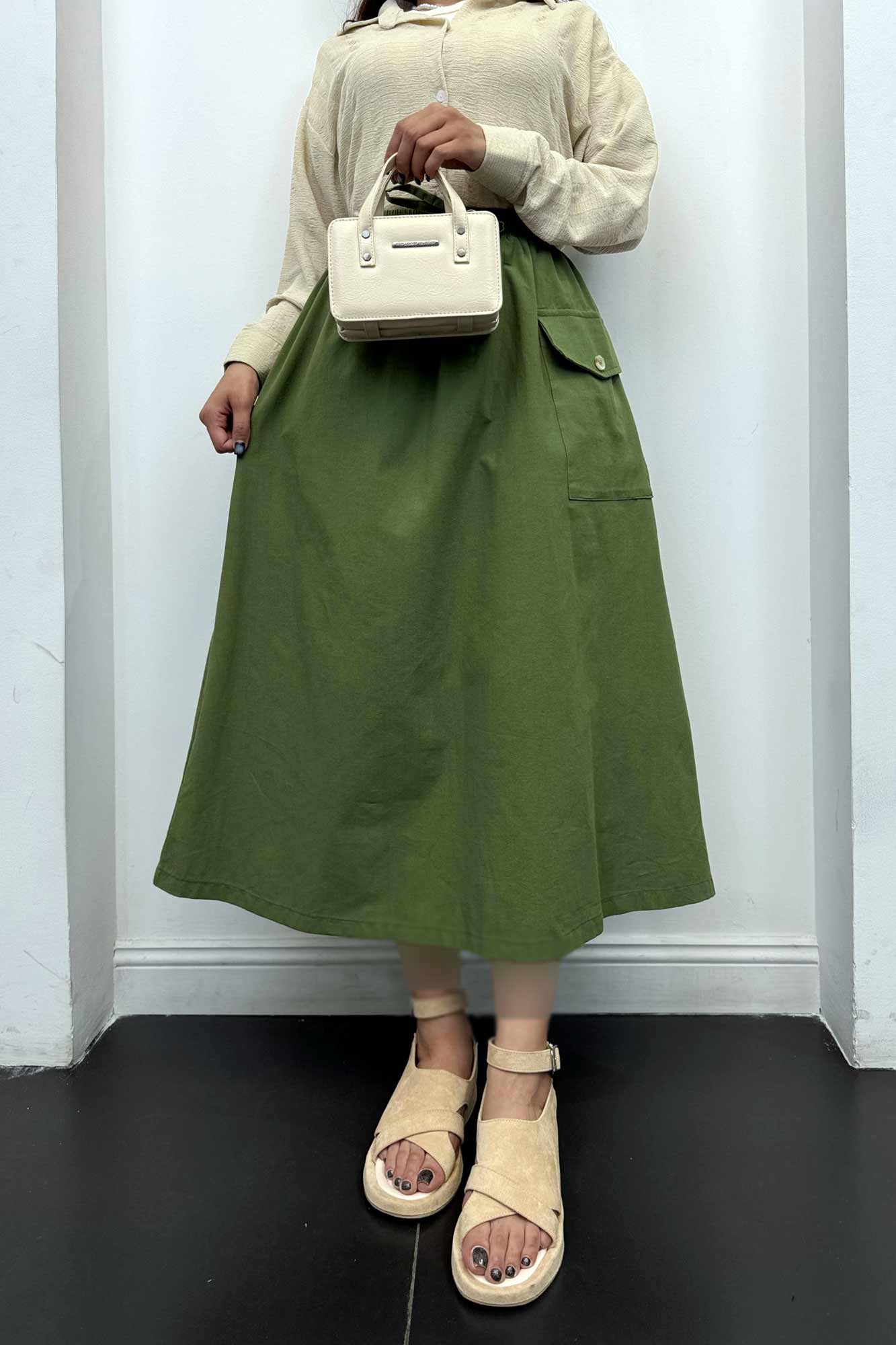 دامن لینن بلند جیب پاکتی