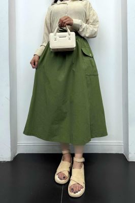 دامن لینن بلند جیب پاکتی