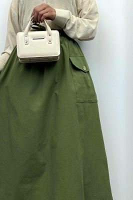 دامن لینن بلند جیب پاکتی