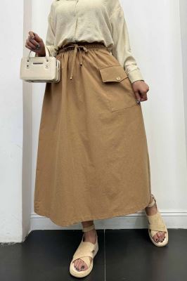 دامن لینن بلند جیب پاکتی