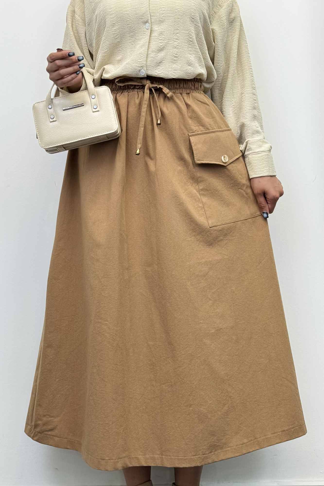 دامن لینن بلند جیب پاکتی