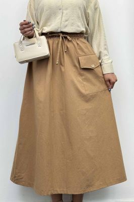 دامن لینن بلند جیب پاکتی