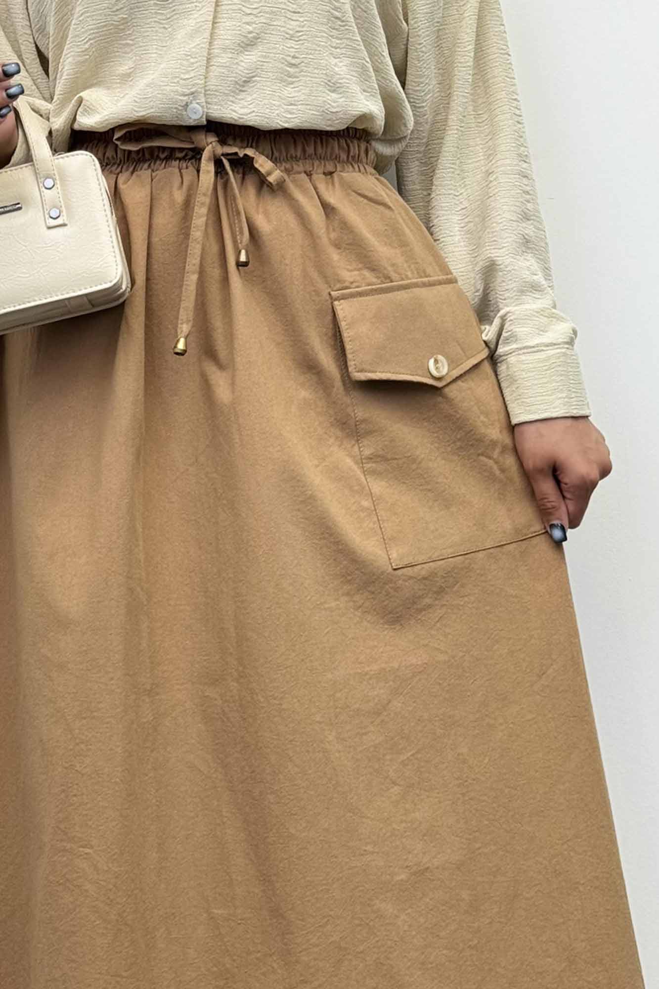 دامن لینن بلند جیب پاکتی