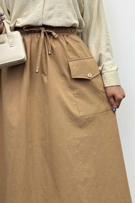 دامن لینن بلند جیب پاکتی