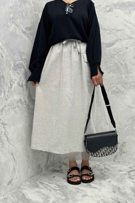 دامن لینن بلند جیب پاکتی