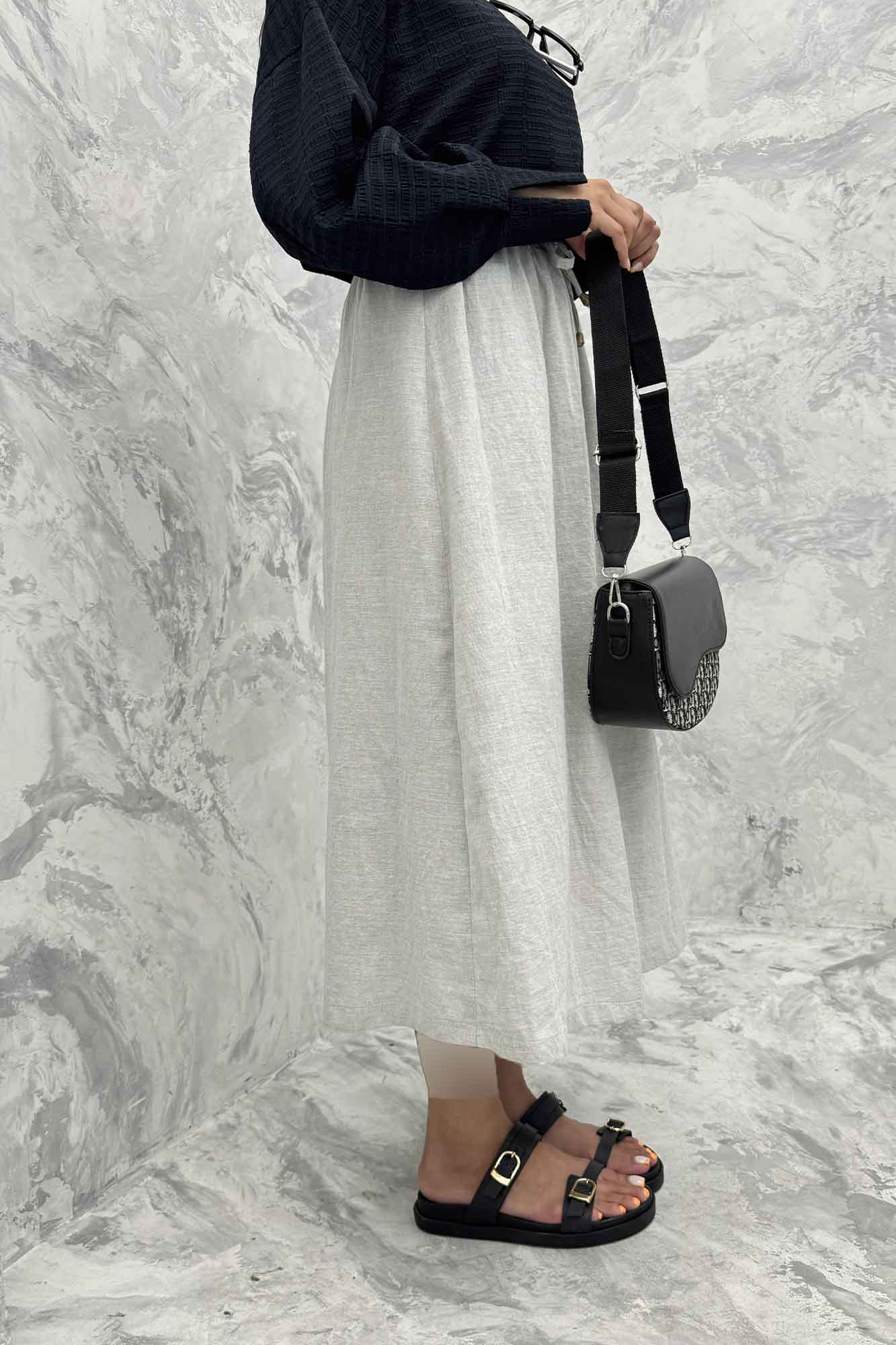 دامن لینن بلند جیب پاکتی