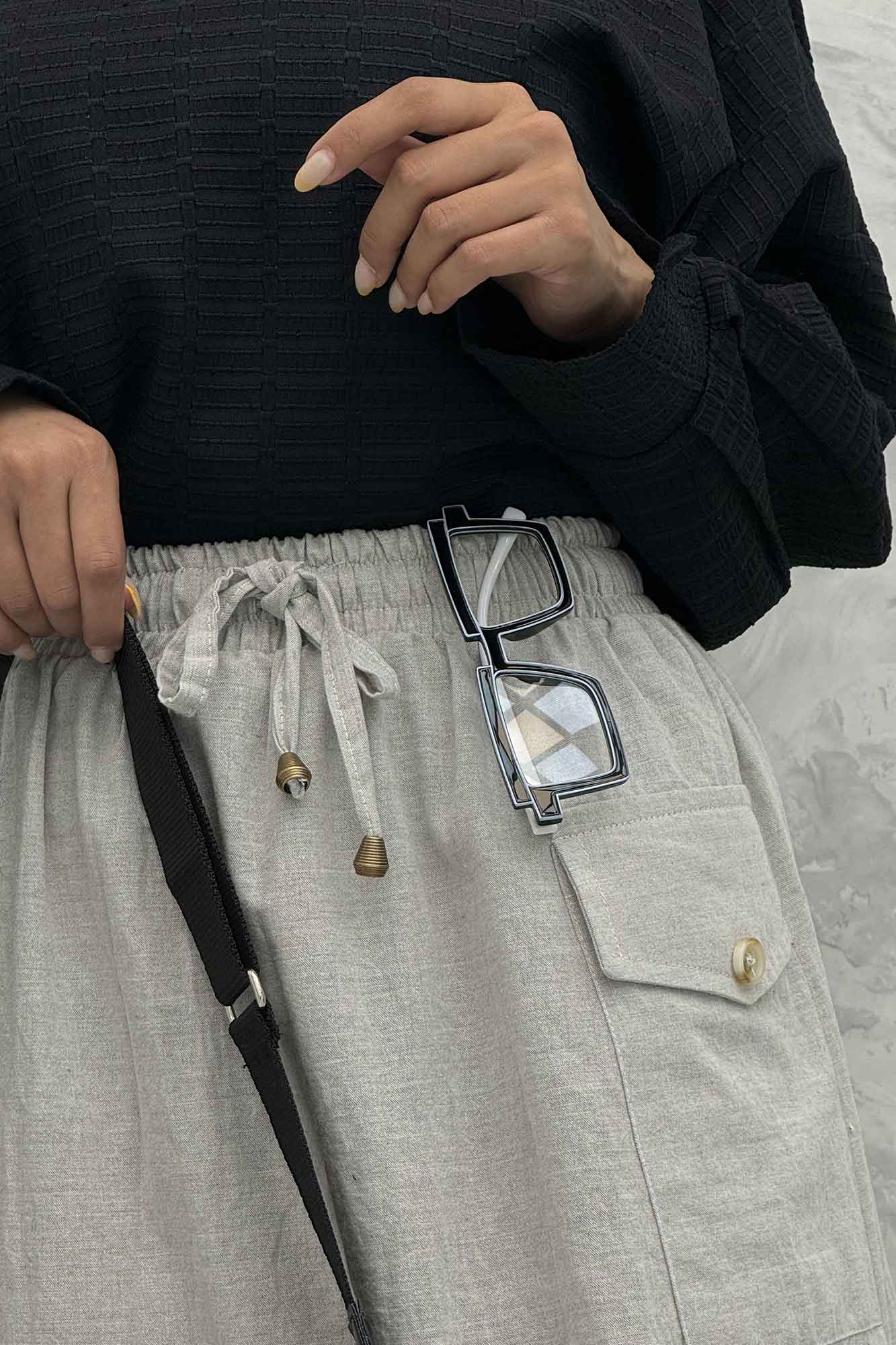 دامن لینن بلند جیب پاکتی