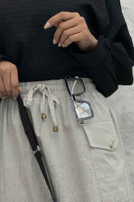 دامن لینن بلند جیب پاکتی