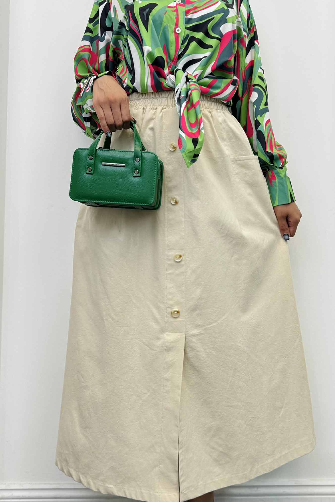 دامن لینن بلند جلو چاکدار دورکش