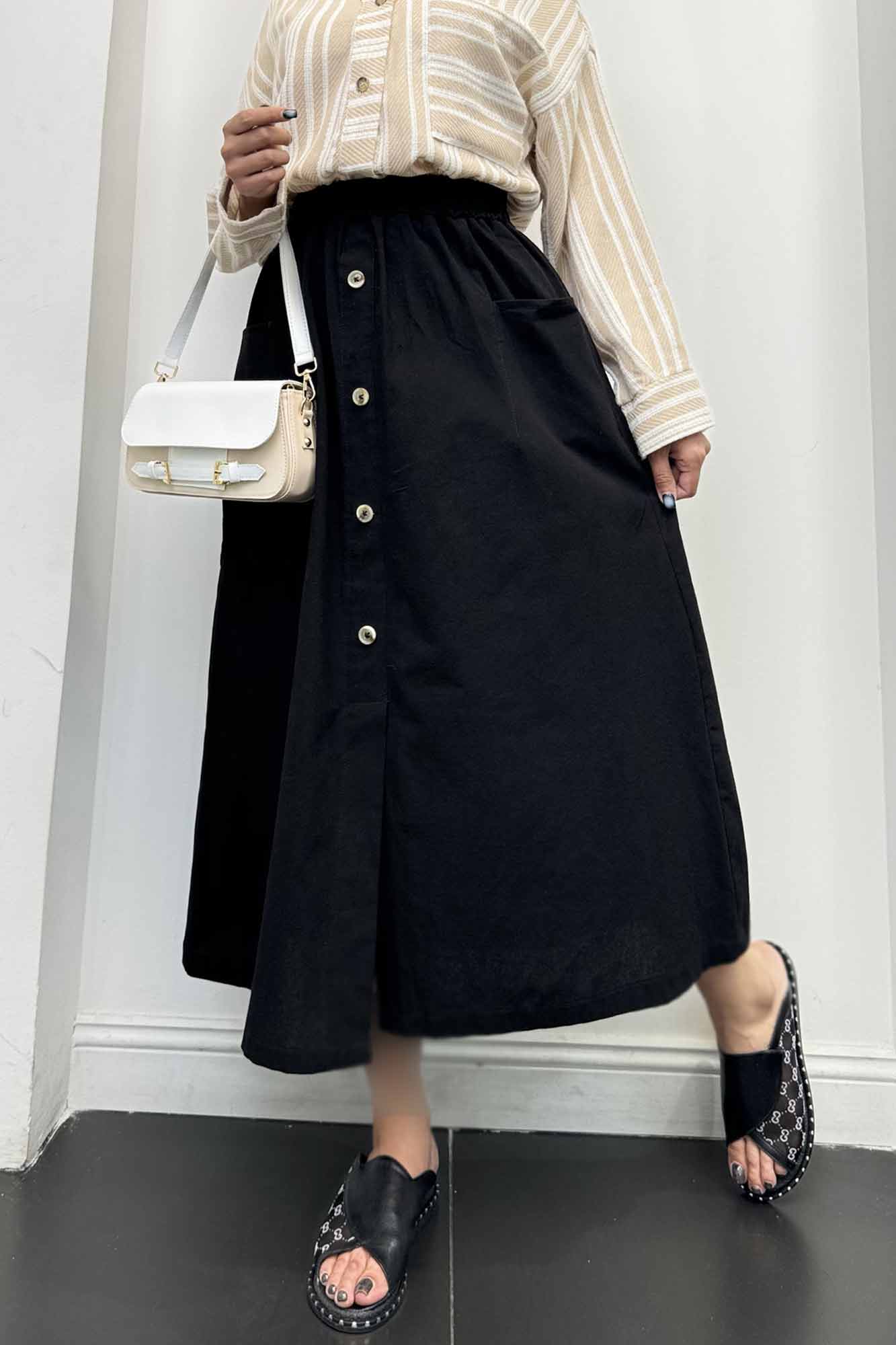 دامن لینن بلند جلو چاکدار دورکش