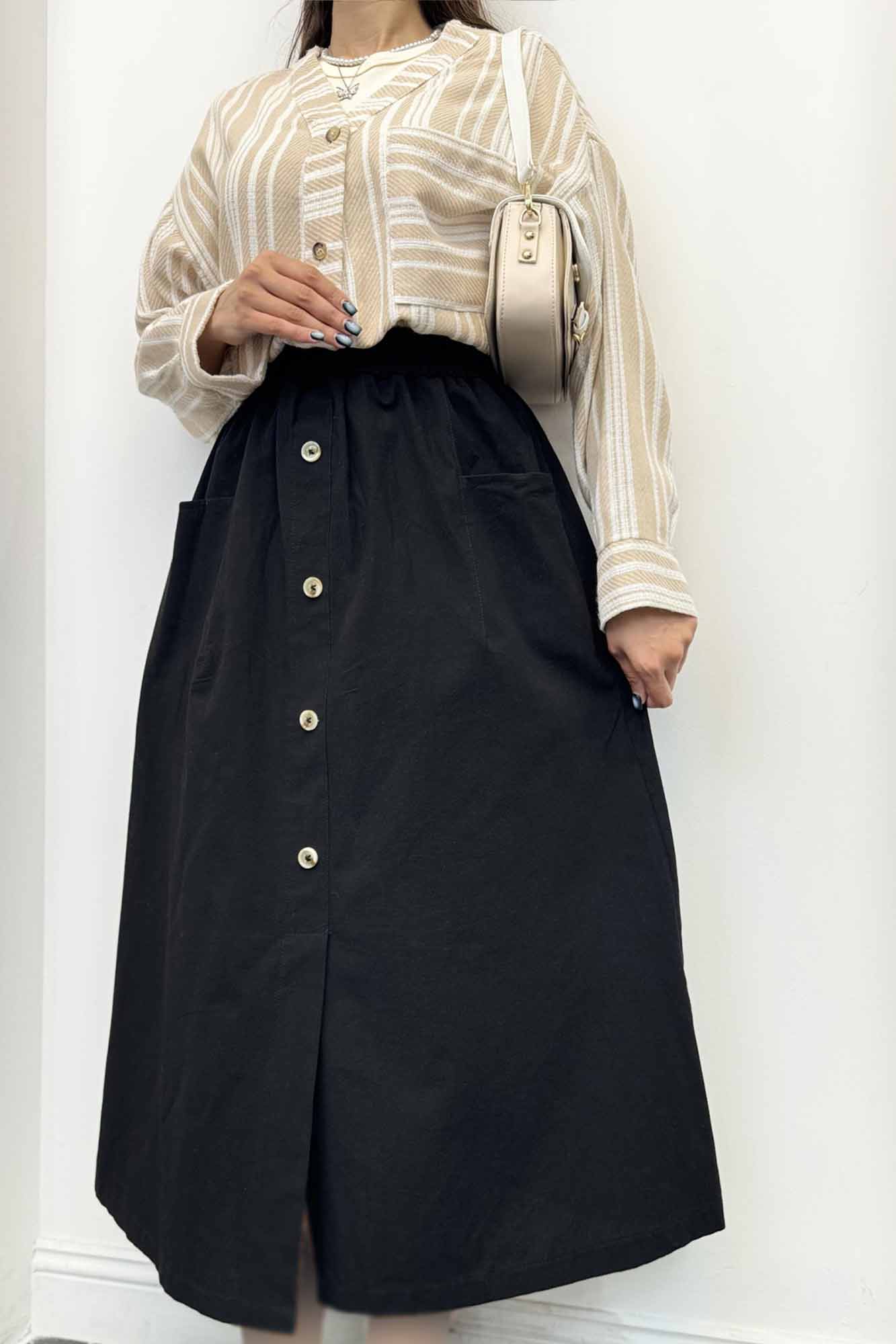 دامن لینن بلند جلو چاکدار دورکش