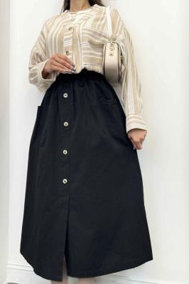 دامن لینن بلند جلو چاکدار دورکش