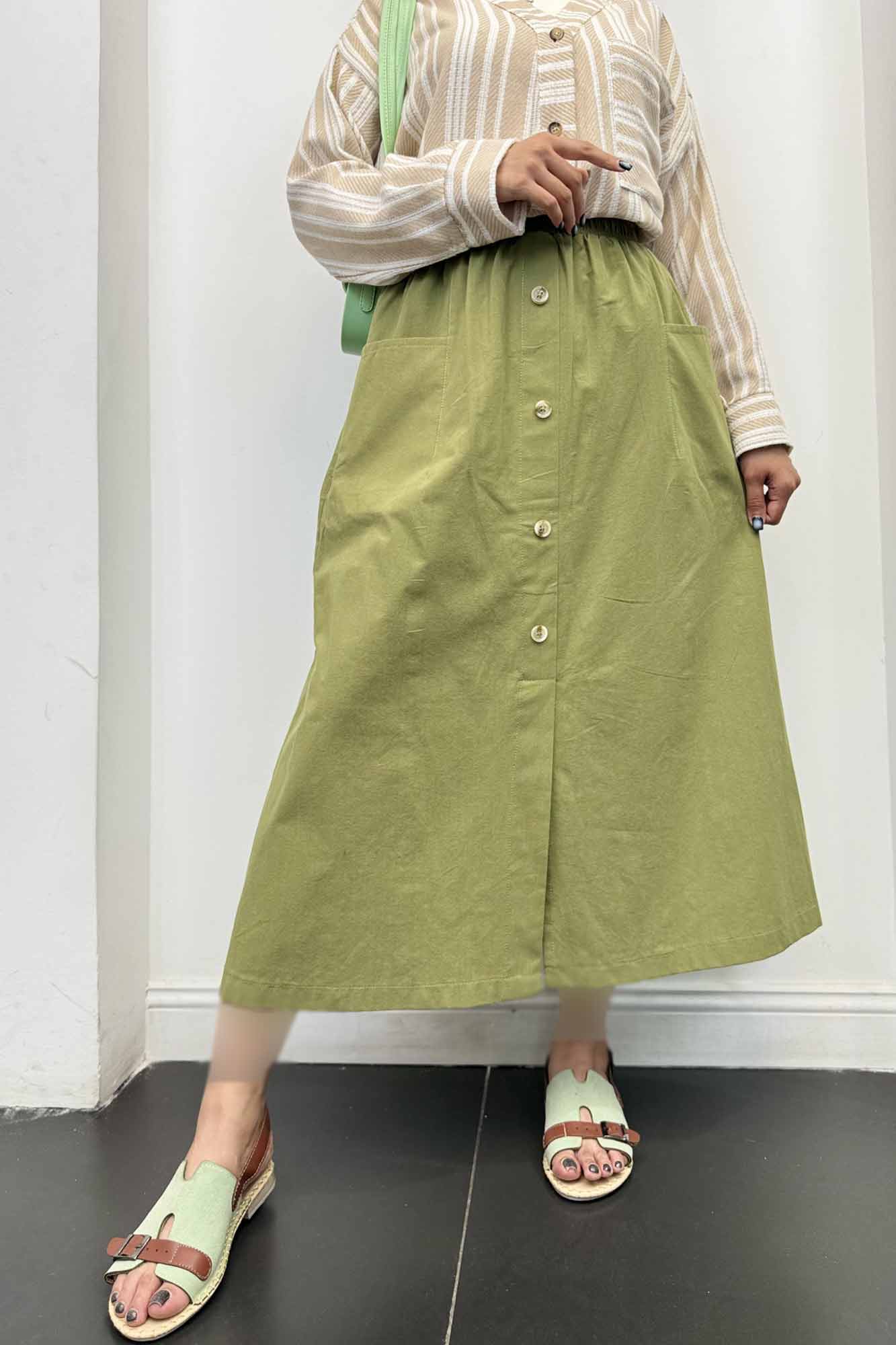 دامن لینن بلند جلو چاکدار دورکش