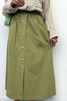 دامن لینن بلند جلو چاکدار دورکش