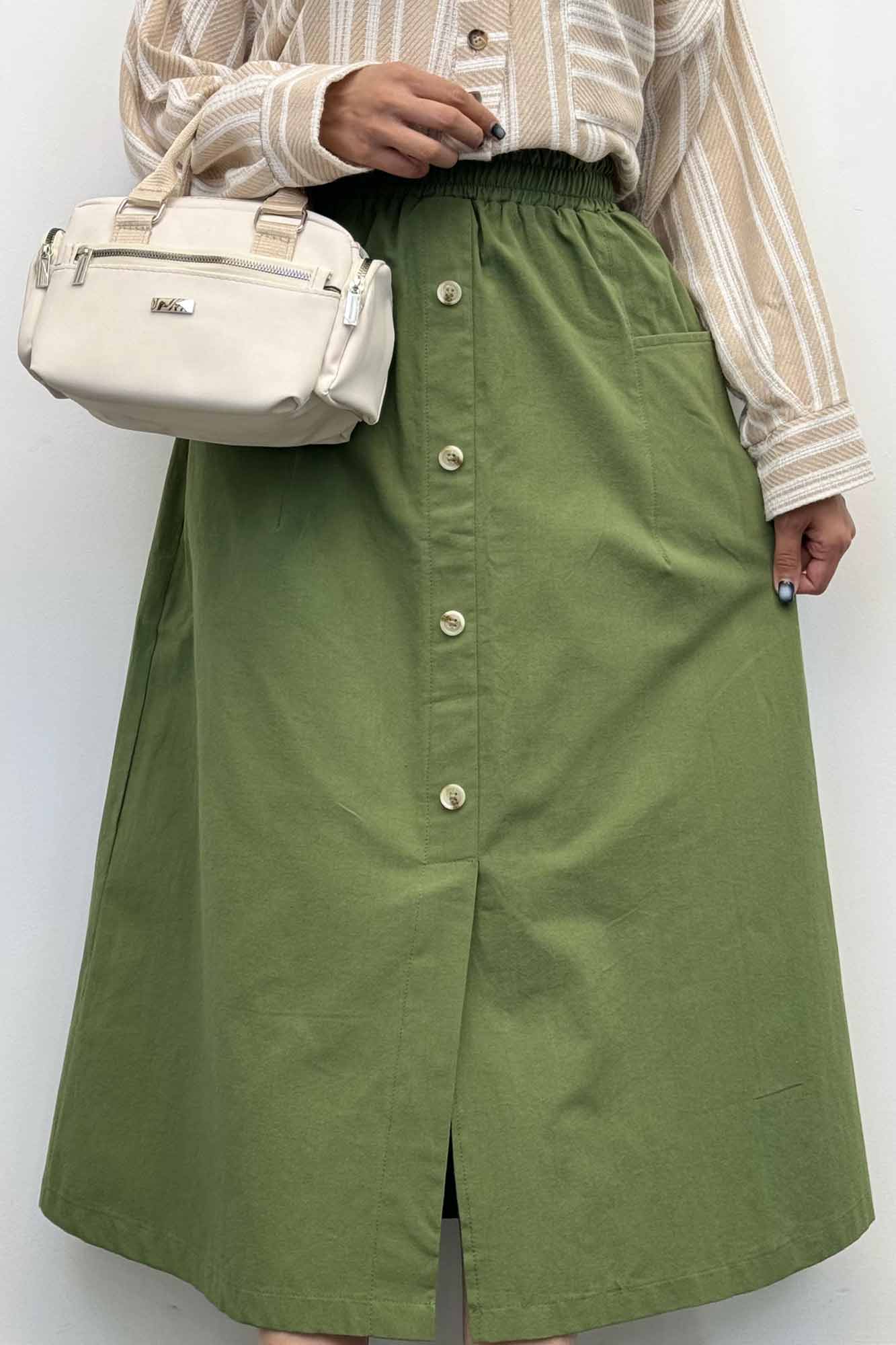 دامن لینن بلند جلو چاکدار دورکش