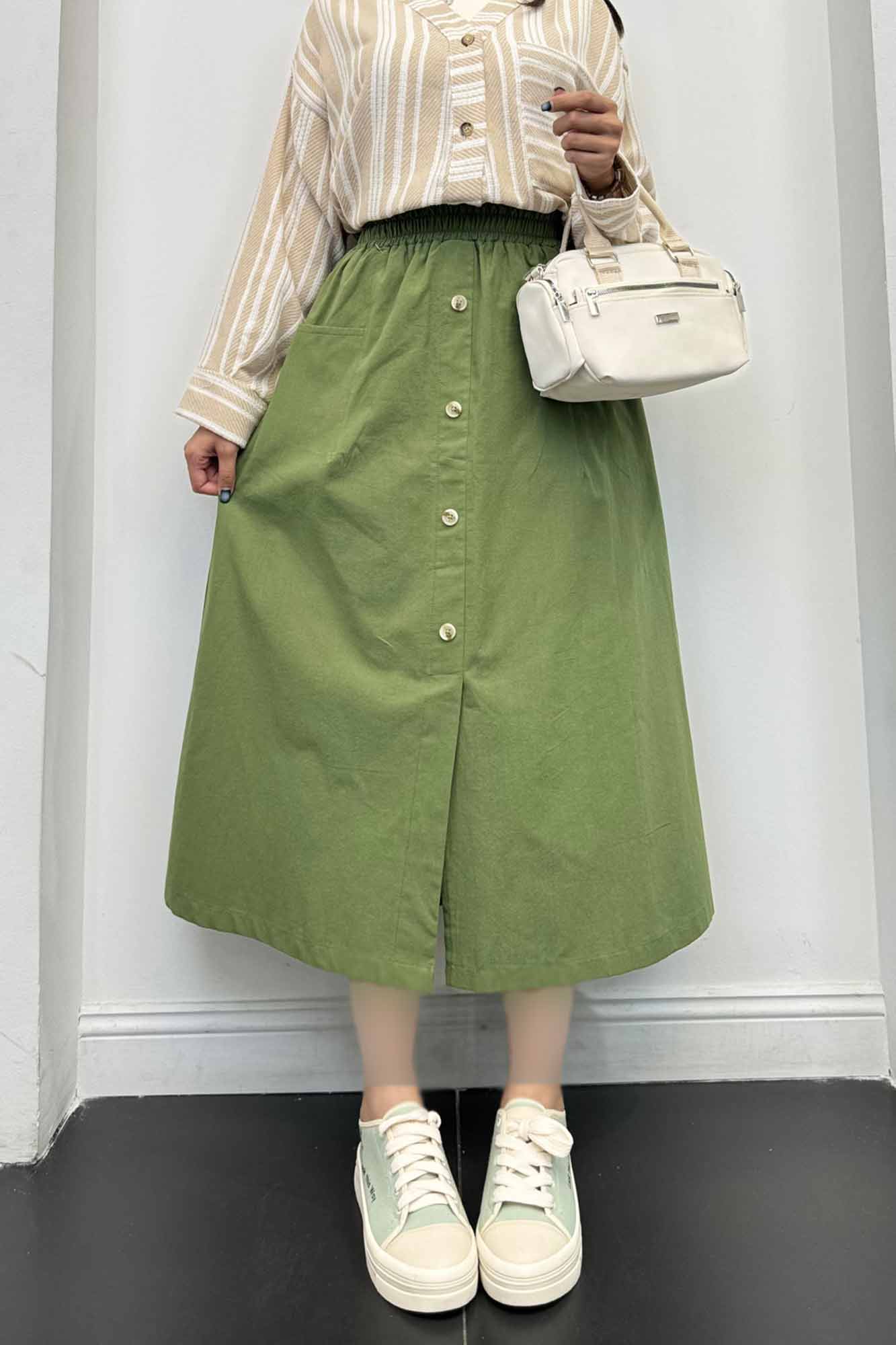 دامن لینن بلند جلو چاکدار دورکش