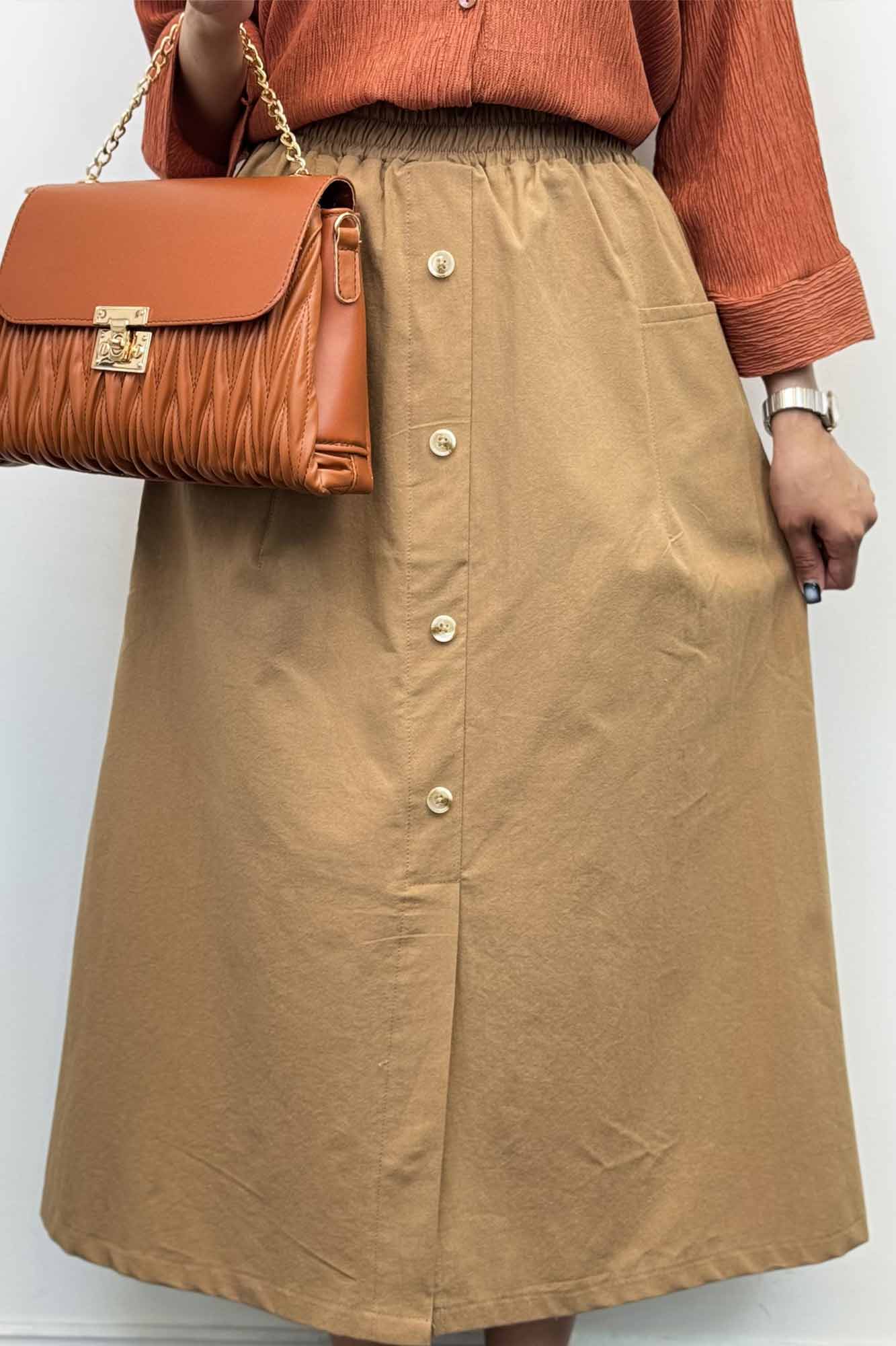 دامن لینن بلند جلو چاکدار دورکش