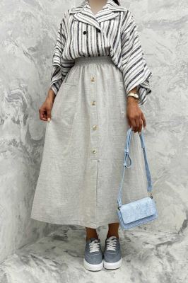 دامن لینن بلند جلو چاکدار دورکش