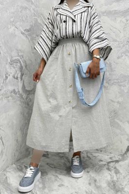 دامن لینن بلند جلو چاکدار دورکش