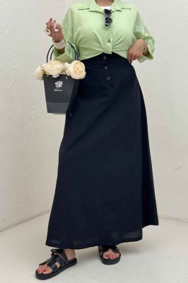 دامن لینن بلند جلو پیله سه دکمه