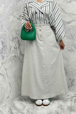 دامن لینن بلند جلو پیله سه دکمه