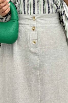 دامن لینن بلند جلو پیله سه دکمه