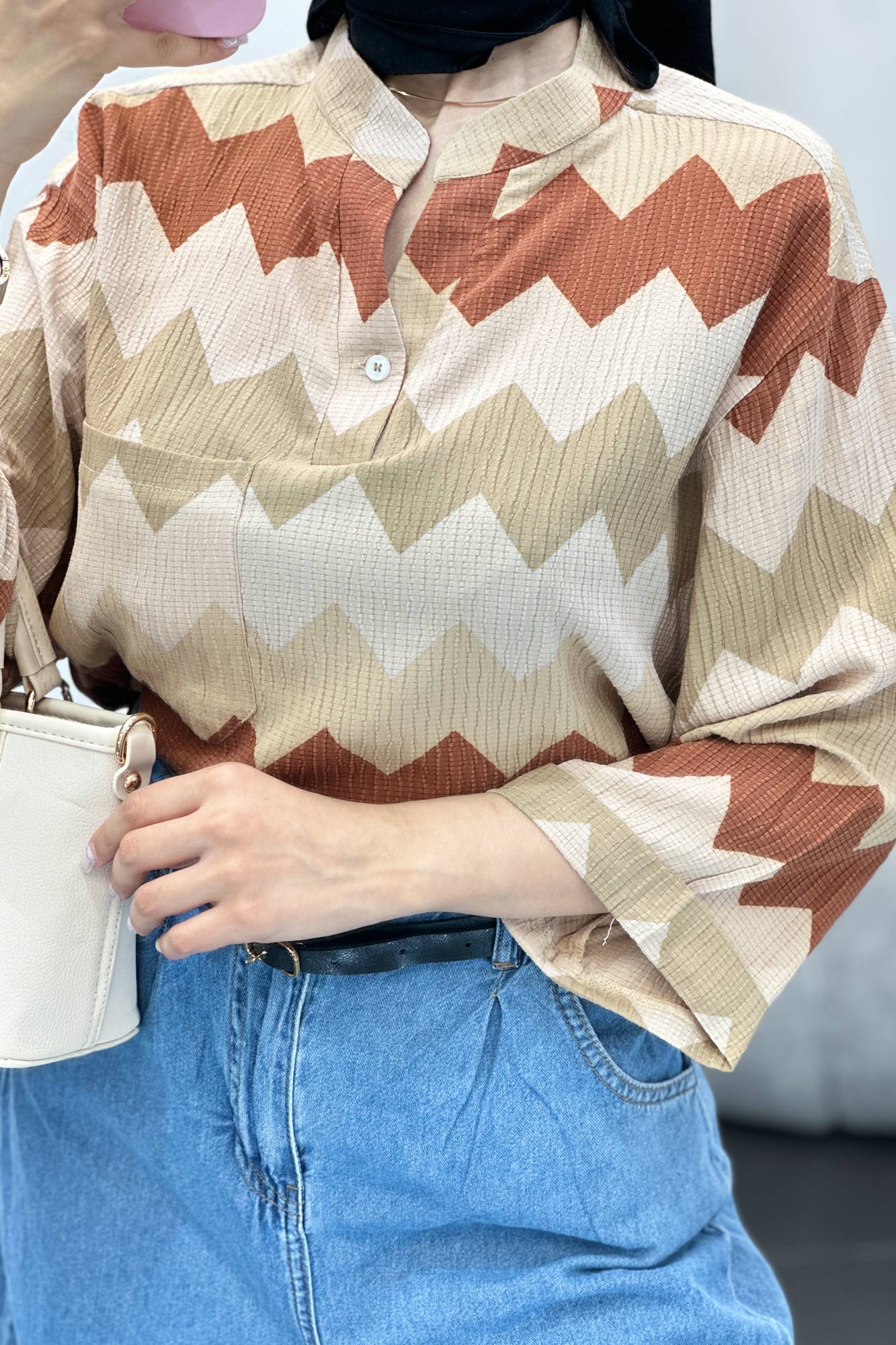 بلوز کراش جناقی تک جیب