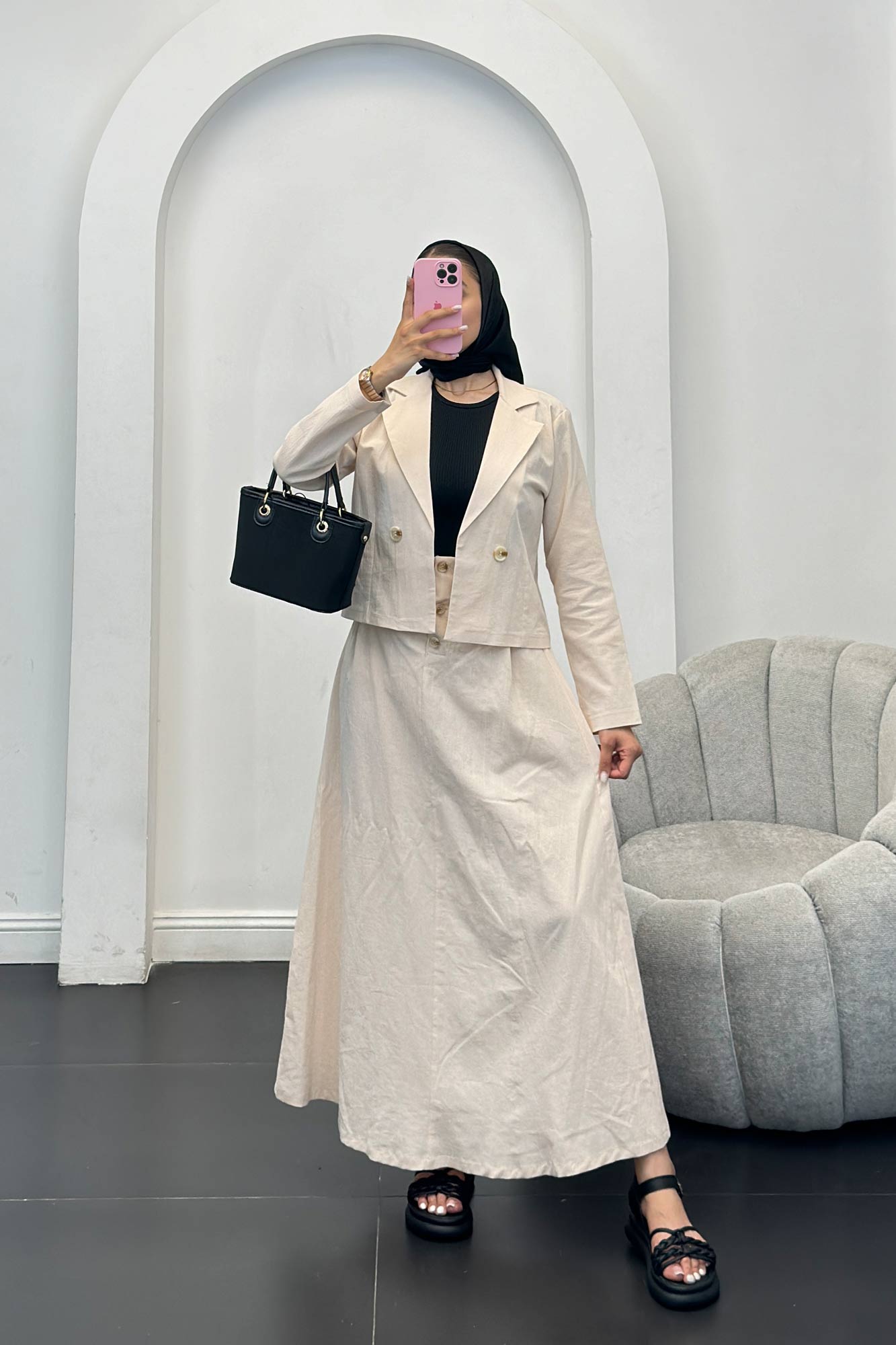 ست کت و دامن لینن لاوین