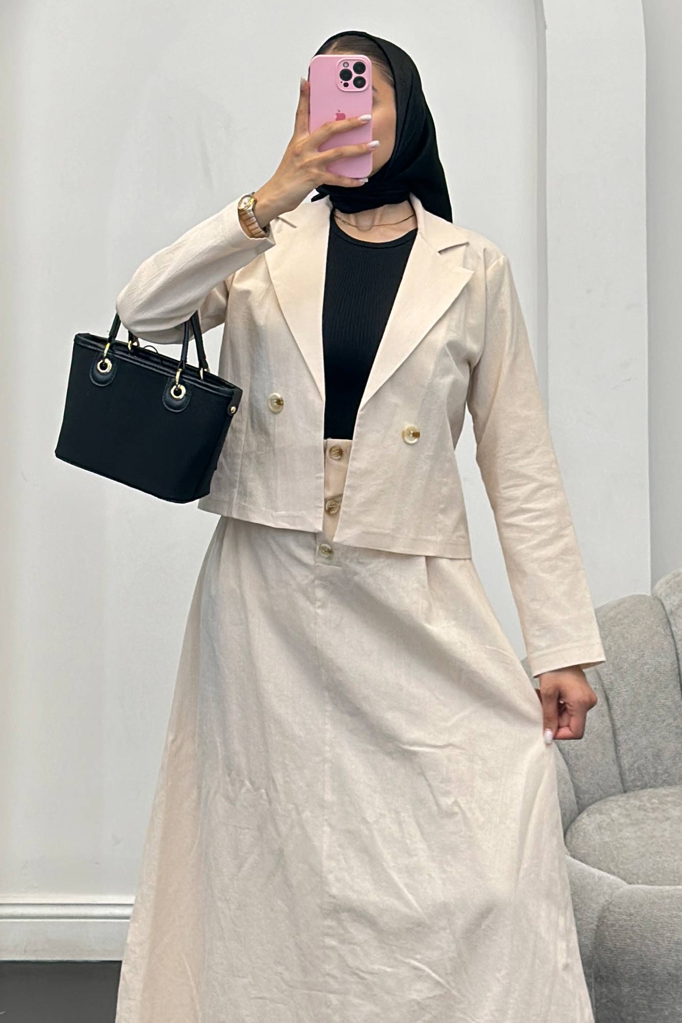 ست کت و دامن لینن لاوین