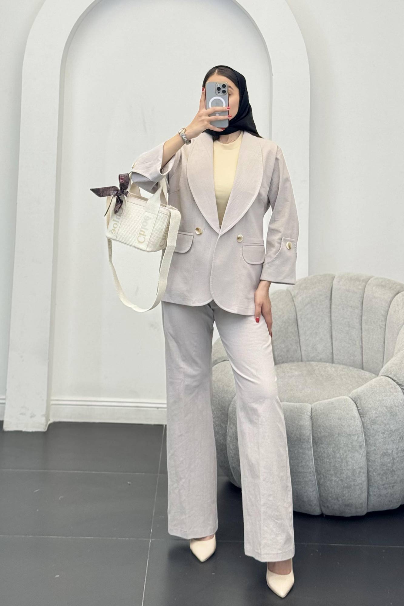 ست کت و شلوار یقه آرشال شکوفه