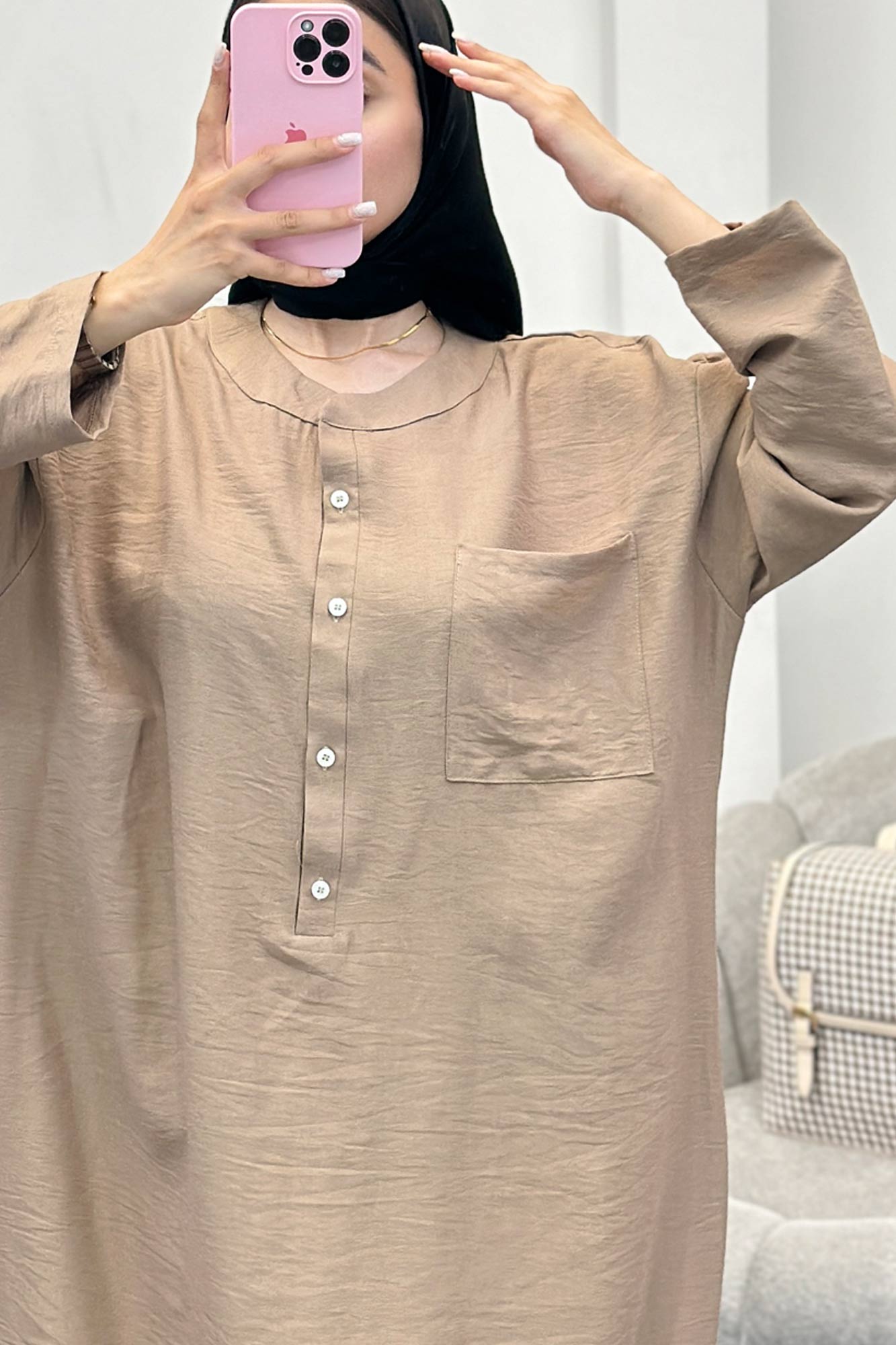 مانتو کفتان بابوس تک جیب بغل چاکدار