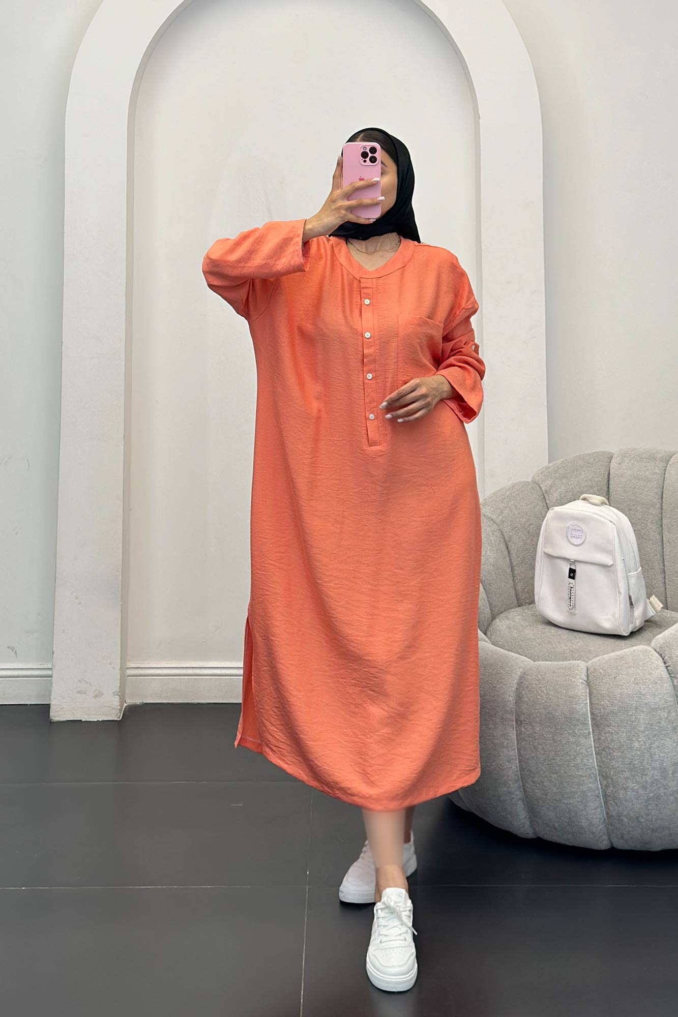 مانتو کفتان بابوس تک جیب بغل چاکدار