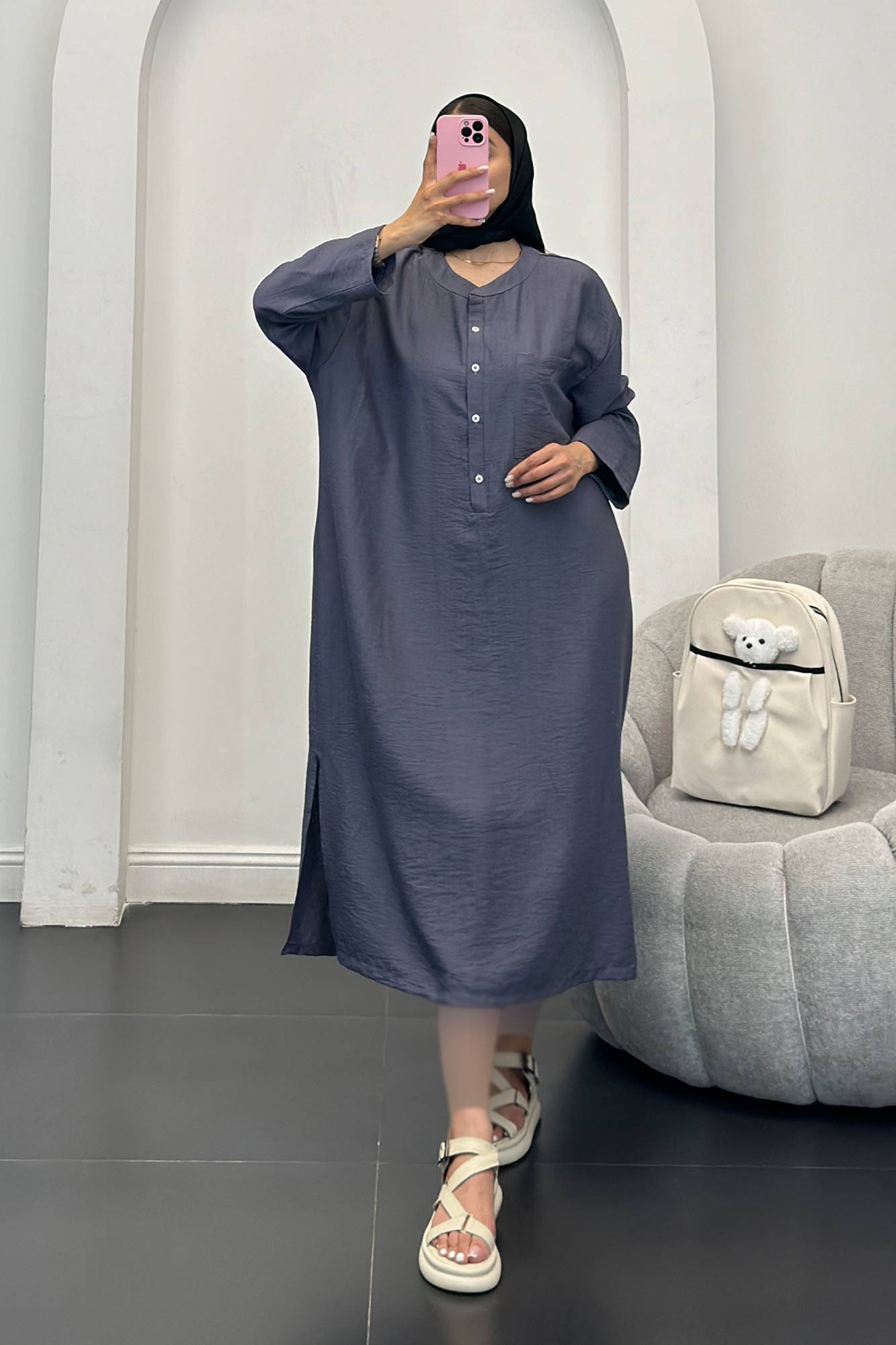 مانتو کفتان بابوس تک جیب بغل چاکدار