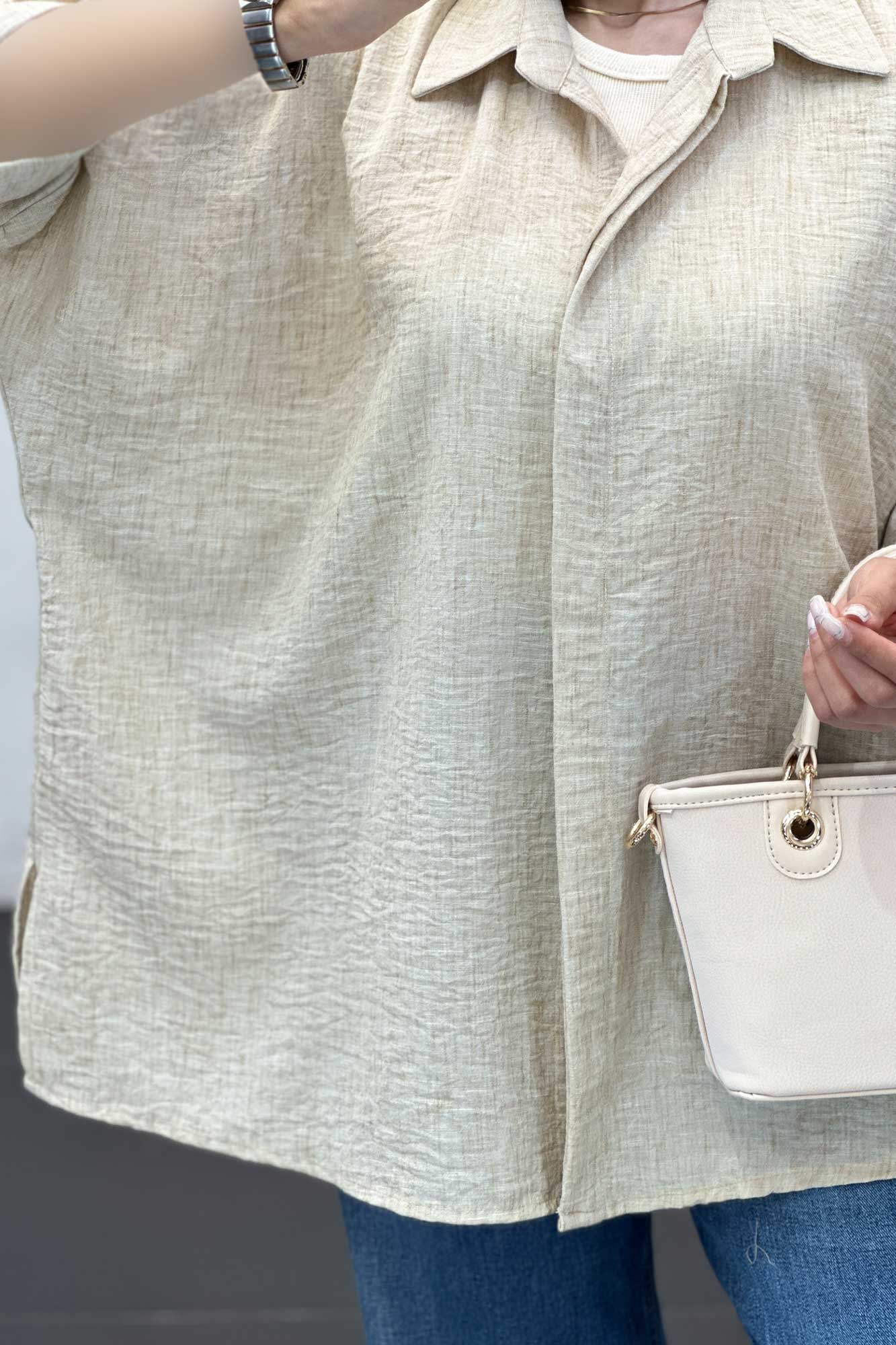 شومیز شانتون برفکی آستین پاکتی مرینوس