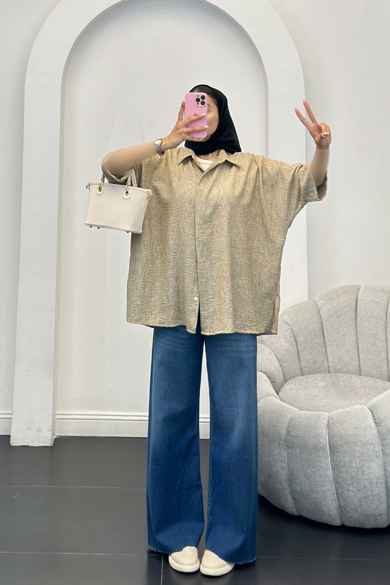 شومیز شانتون برفکی آستین پاکتی مرینوس