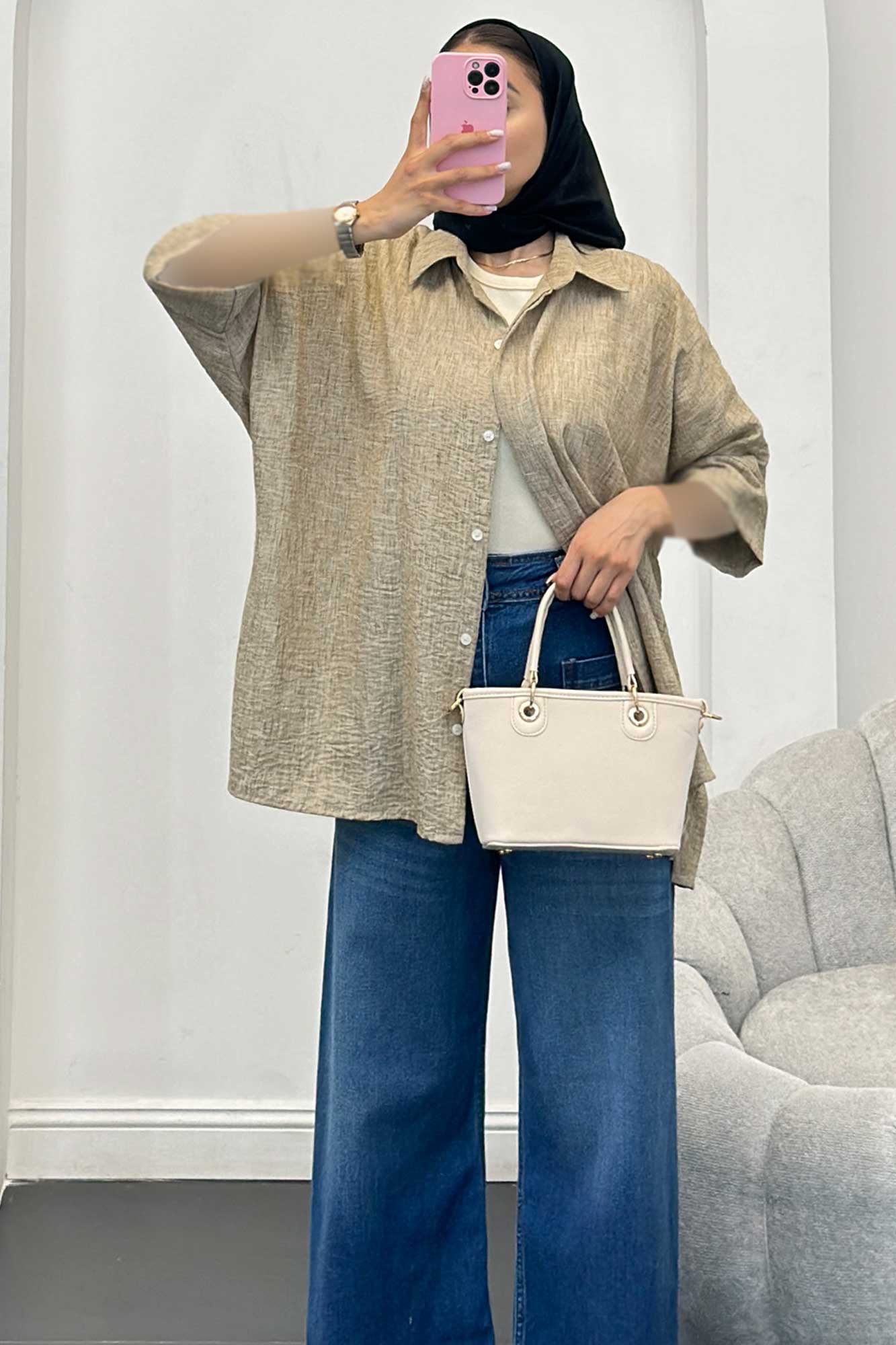 شومیز شانتون برفکی آستین پاکتی مرینوس