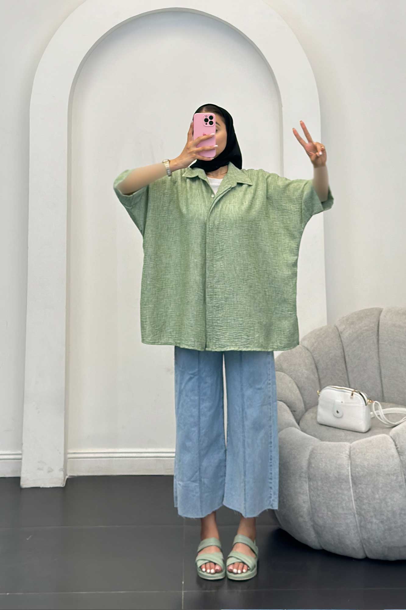 شومیز شانتون برفکی آستین پاکتی مرینوس