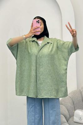 شومیز شانتون برفکی آستین پاکتی مرینوس