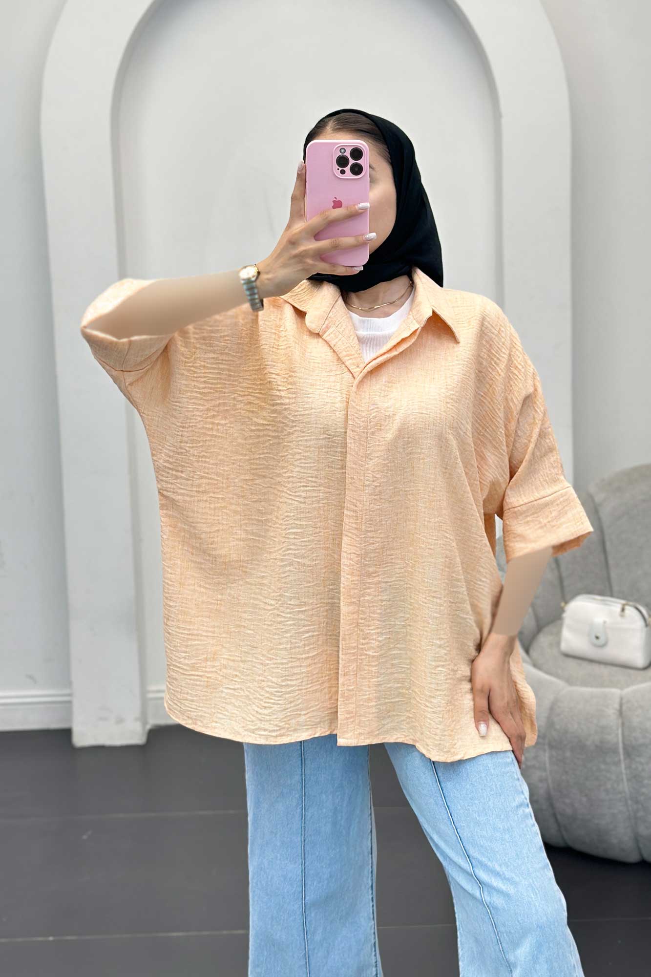 شومیز شانتون برفکی آستین پاکتی مرینوس