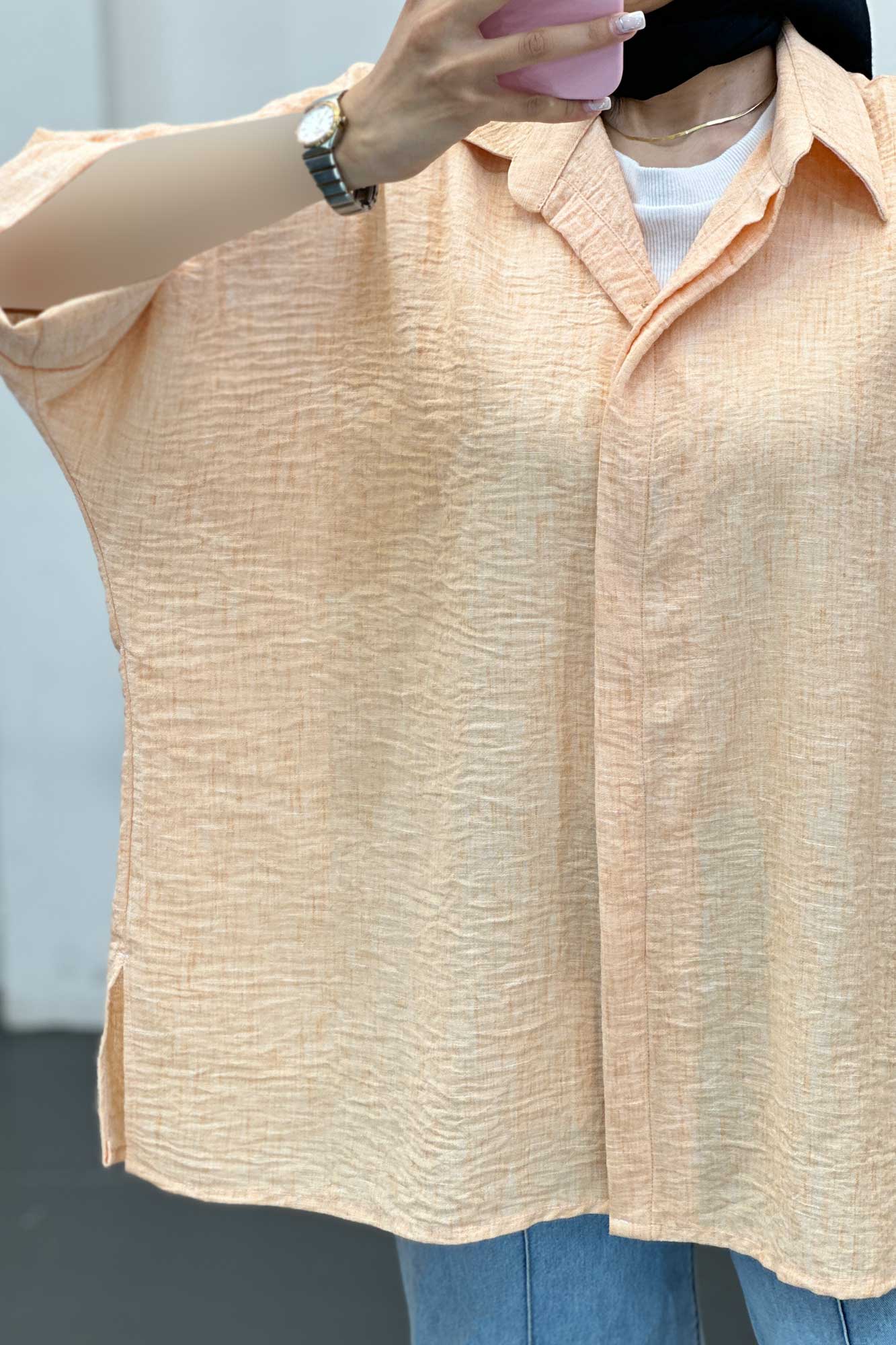 شومیز شانتون برفکی آستین پاکتی مرینوس